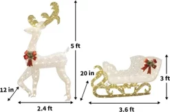 Joiedomi 3D Fabric LED Lighted Reindeer With Sleigh Decorations 5ft -Christmas Ornaments Sales Store Fabric Reindeer with Sleigh LED Yard Lights 4 600x398 1