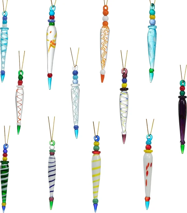 Joyin 12pcs Christmas Tree Colorful Glass Icicle Ornaments 4 Joyin 12pcs Christmas Tree Colorful Glass Icicle Ornaments - Image 2