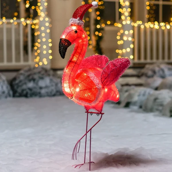 Joiedomi 3ft 30 LED Tinsel Flamingo With Christmas Hat 3 Joiedomi 3ft 30 LED Tinsel Flamingo With Christmas Hat