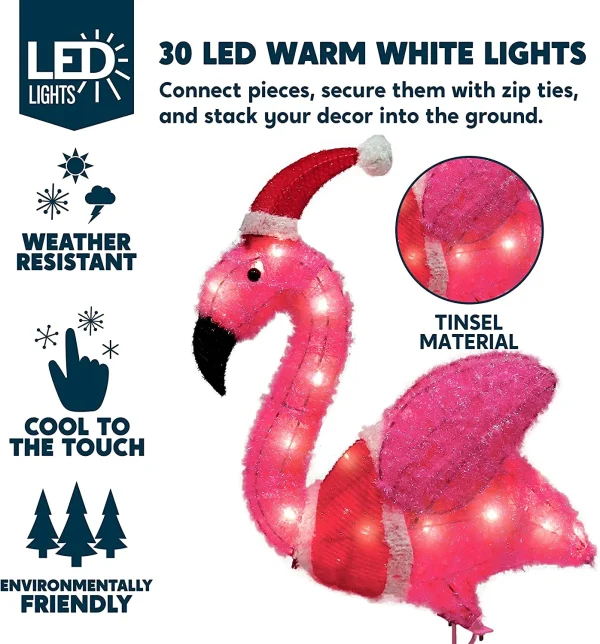 Joiedomi 3ft 30 LED Tinsel Flamingo With Christmas Hat 5 Joiedomi 3ft 30 LED Tinsel Flamingo With Christmas Hat - Image 3
