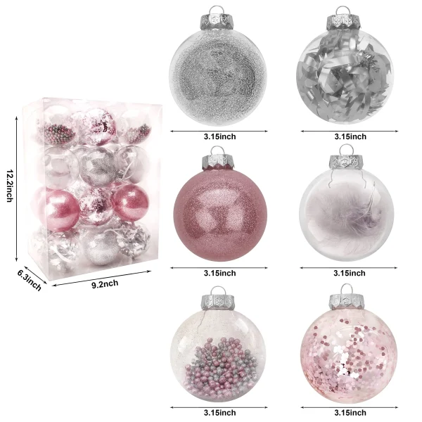 Joiedomi Plastic Clear Ball Ornaments With Filling - Pink 4 Joiedomi Plastic Clear Ball Ornaments With Filling - Pink - Image 2