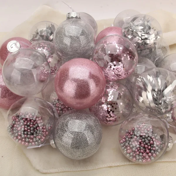 Joiedomi Plastic Clear Ball Ornaments With Filling - Pink 6 Joiedomi Plastic Clear Ball Ornaments With Filling - Pink - Image 4