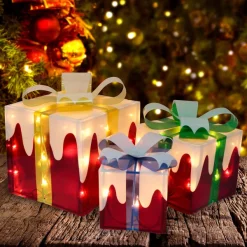 Joiedomi 3pcs Light Up Gift Box Christmas Decoration