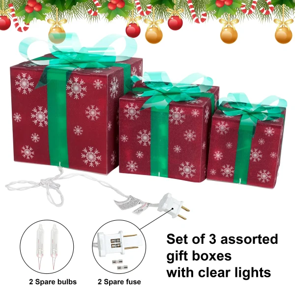 Joiedomi 3pcs Snowflakes Light Up Christmas Gift Boxes 5 Joiedomi 3pcs Snowflakes Light Up Christmas Gift Boxes - Image 3