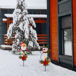 Joiedomi 2pcs Snowman And Santa LED Christmas Solar Stake Lights -Christmas Ornaments Sales Store Snowman Santa Yard Stake Light 2 result 600x600 1