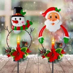 Joiedomi 2pcs Snowman And Santa LED Christmas Solar Stake Lights -Christmas Ornaments Sales Store Snowman Santa Yard Stake Light 3 result 600x600 1