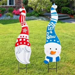 Joyin 2pcs Snowman And Gnome Metal Christmas Yard Signs With Stake